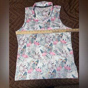 Izod Pink and White Flamingo Print Sleeveless Top